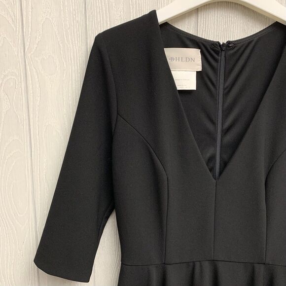 BHLDN Anthropologie Valdis Black V-Neck 3/4 Sleeve Tea Length Dress 4 NWT - Picture 4 of 8